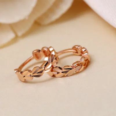 Rose tone Горячая Мода 18K Подлинная настоящая твердая золото Au750 сердце обруч Сережки для пирсинга для женщины девушки необычные высококлассные ювелирные изделия подарок - Цвет камня: Rose tone