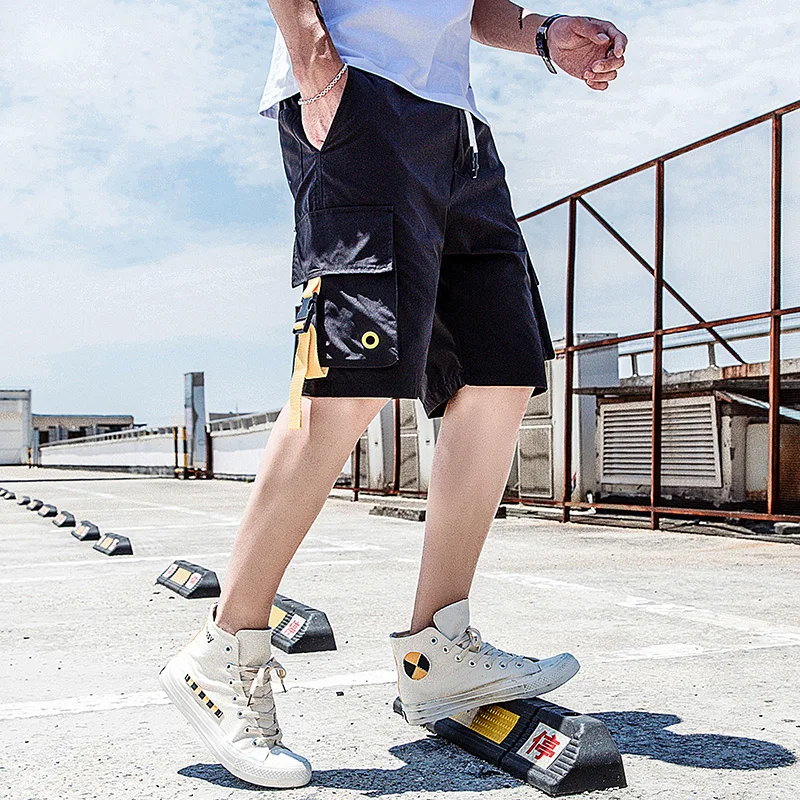 

Summer New Bermuda Men's Cargo Shorts Ribbons Design Big Pocket Shorts Male High Quality Men's Beach Leisure Short Pants Men