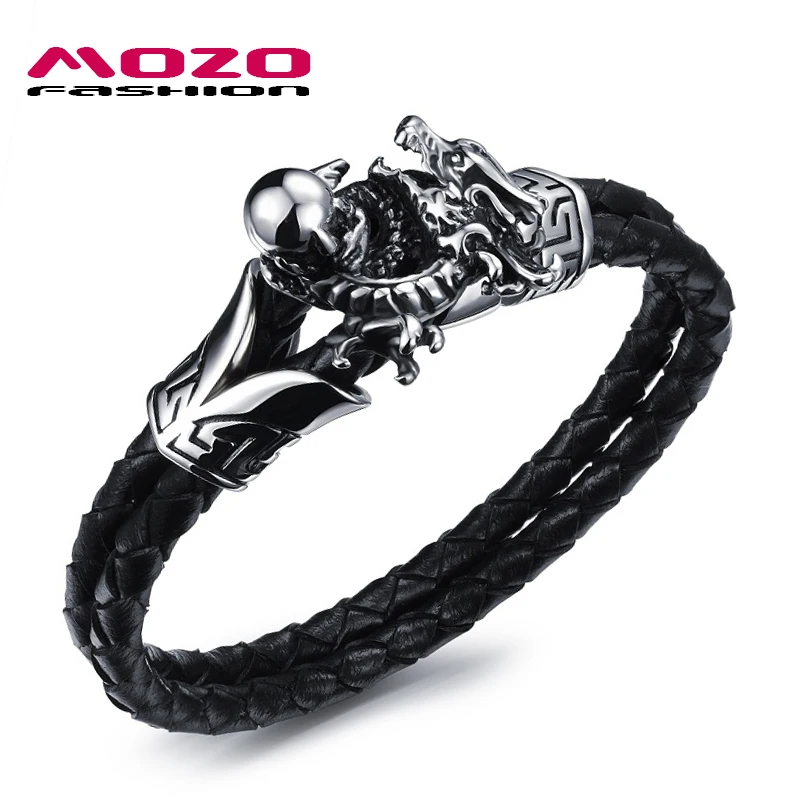 Кожаный браслет Модная бижутерия черная цепочка плетеная веревка из нержавеющей