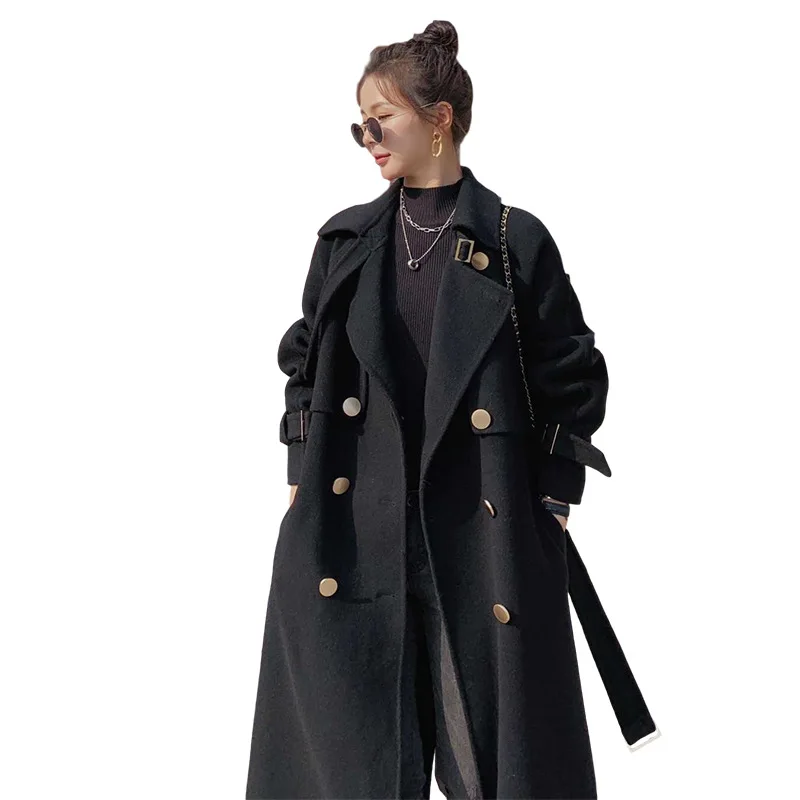 

Женское шерстяное пальто в стиле Хепберн, зимнее однотонное пальто средней длины, модное универсальное, 2021