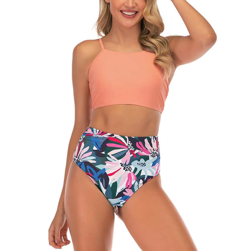 

Female Cover Belly Fashion Solid Color Sling Split Triple-Cornered Swimsuit Female High Waist Bikini