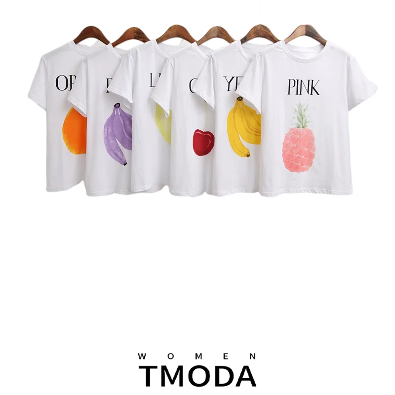 TMODA 2021 модные белые топы с принтом бананов милые футболки фруктов повседневная