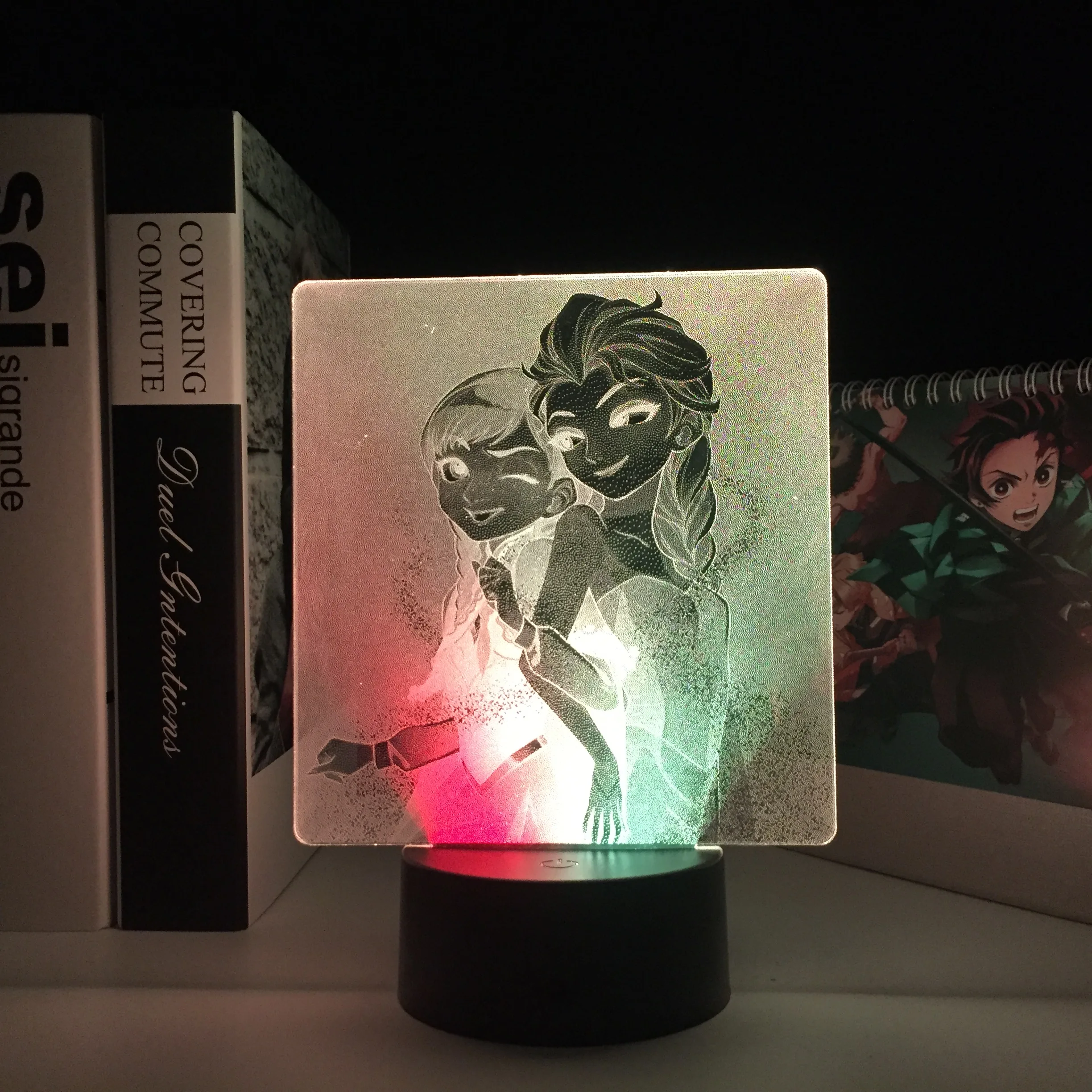 

Anime Figure Colorful Two Tone Lamp Elsa And Anna for Child Birthday Gift Bedroom Decoration Manga Acrylic LED Table Light