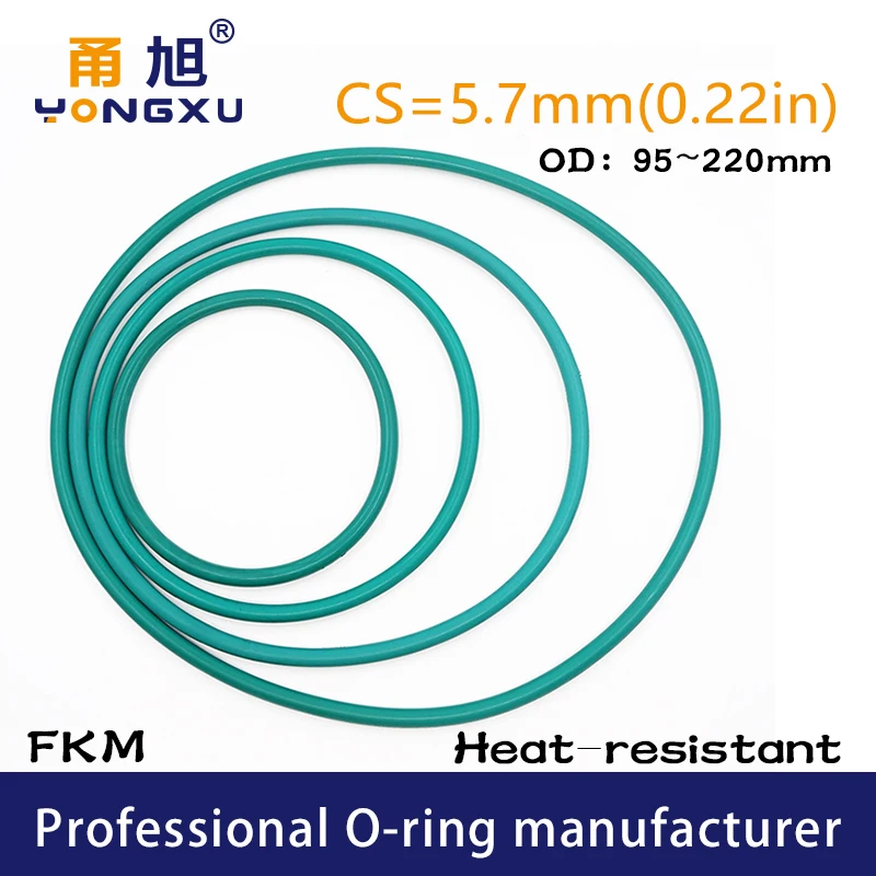 

Зеленые FKM резиновые уплотнительные кольца YONGXU CS5.7mm OD95/100/105/110/115/120/125/130/135/140/145/150/160/175/200/220*5.7mm