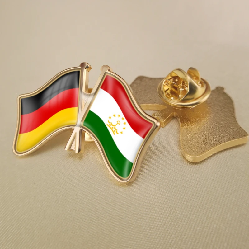 

Germany and Tajikistan Crossed Double Friendship Flags Lapel Pins Brooch Badges