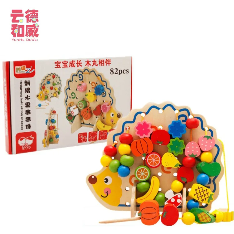 

Wooden Hedgehog Fruit Beaded Bracelet Children'S Educational Early Childhood Wooden Toys Beaded Bracelet Bead-stringing Toy Wood