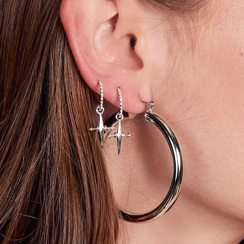 1 пара новые серебряные большие кольца золотые серьги толстая трубка круглые для