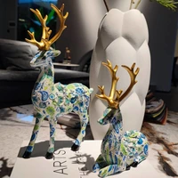 graffiti colorful painting carving animal elk sculpture creative resin crafts home living room porch decor new year wedding gift