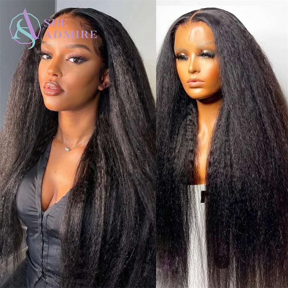 Brazilian Yaki 13X4X1 Lace Front Wig Kinky Straight T Part Lace Frontal Wig She Admire Remy Human Hair Wigs For Black Women