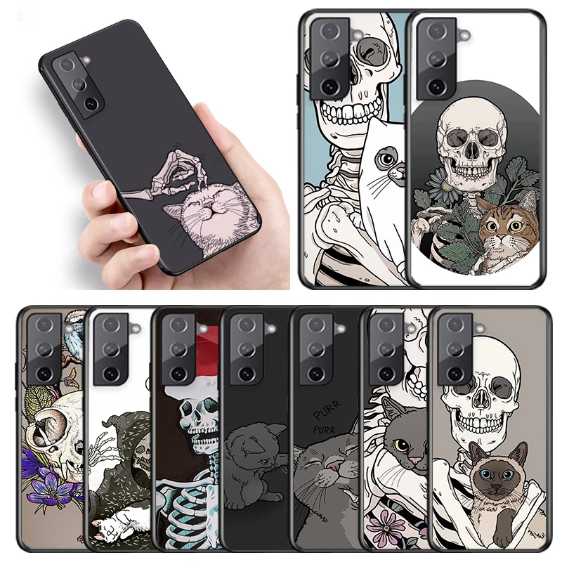 

Skull Cat Skeleton Dog For Samsung Galaxy S10E S10 S22 S21 S20 FE Ultra Pro Lite 5G S9 S8 S7 S6 Edge Plus Black Phone Case