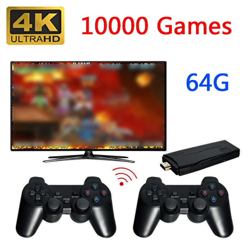 

4K игровая консоль с 2,4G двойным беспроводным контроллером, встроенный в 3000/10000 классические ретро игры для GBA HDM ТВ игровая консоль