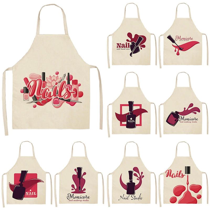 

Nail Polish Lipstick Kitchen Chef Aprons for Women Cotton Linen Bibs Household Cleaning Pinafore Home Cooking Apron Delantal