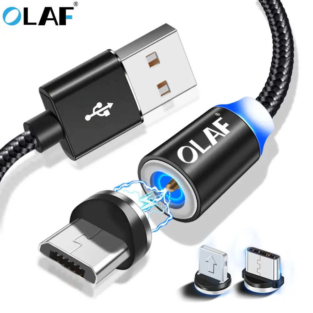 Светодиодный магнитный кабель OLAF для Lightning Micro USB Type C телефонный iPhone X XS 7 6 Xiaomi 1 м 2A