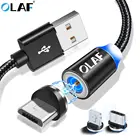 Светодиодный магнитный кабель OLAF для Lightning Micro USB Type-C телефонный кабель для iPhone X XS 7 6 Xiaomi 1 м 2A Быстрая зарядка магнитное зарядное устройство