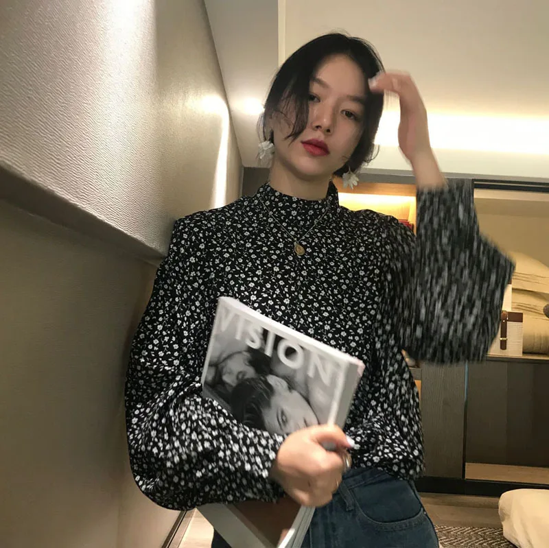 Весенняя Новая модная Водолазка женская тонкая рубашка с принтом элегантные