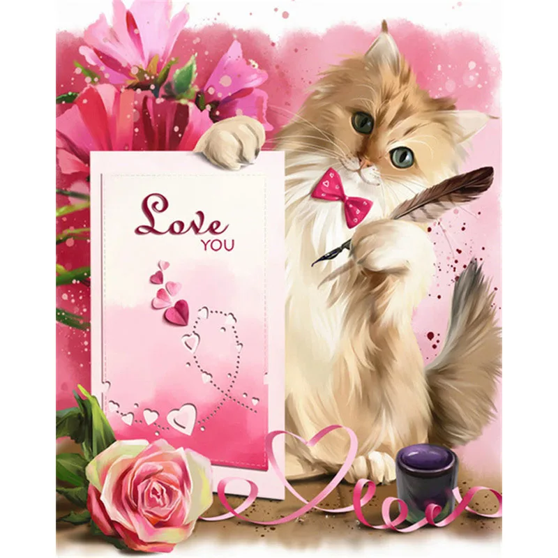 

Full Square Diamond Painting Poppy and Kitten Pictures of Rhinestones Diamond Embroidery Animal Cross Stitch Home Decor