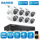 SANNCE 8CH 1080P FHD POE Система видеонаблюдения H.264 + 5MP NVR с 4X 6X 8X 2MP наружная Погодостойкая аудиозапись IP-камеры