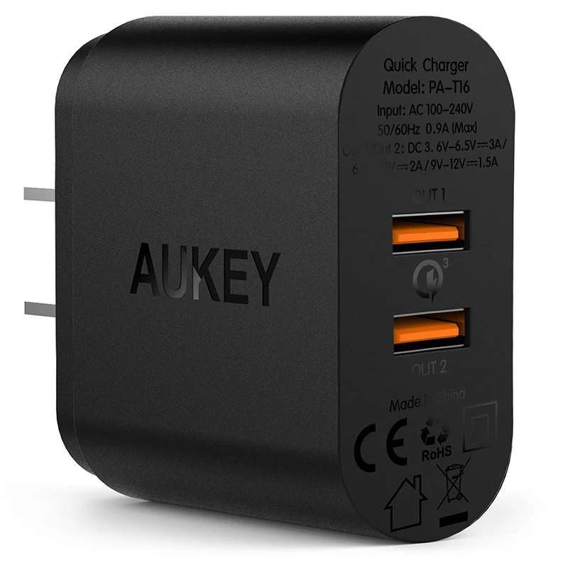 Зарядное устройство Aukey сетевое с двумя USB-портами и поддержкой быстрой зарядки 3 0