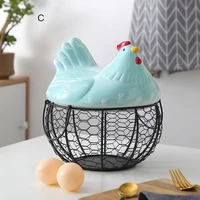 metal wire basket with ceramic hens cover fruit basket egg holder decorative kitchen storage baskets for household items toer889