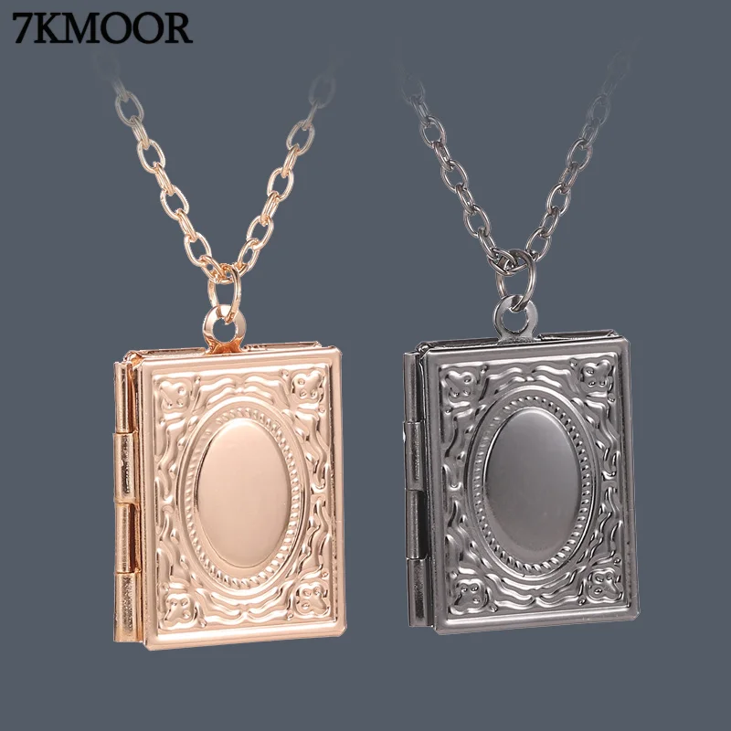 7KMOOR vintage square photo memory pendant necklace set jewelry 1PC book boho gold for women fashion collar | Украшения и