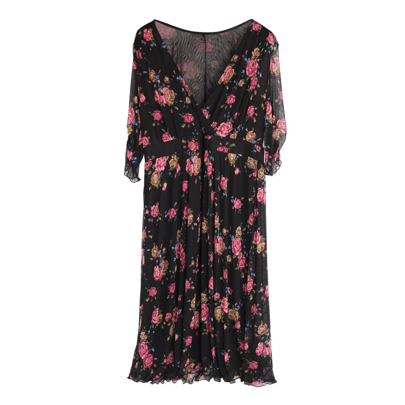 Женское Сетчатое платье из шелка тутового шелкопряда с V-образным вырезом и двумя