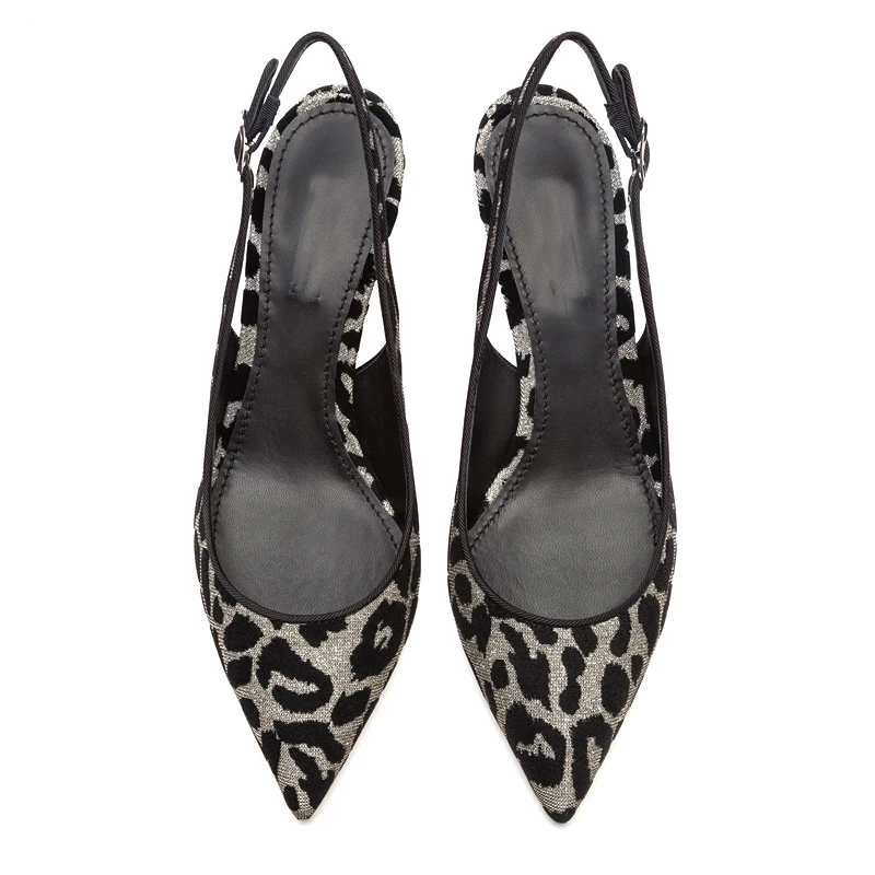

Elegant Leopard Printing Kitten Heel Slingbacks Big Size 43 Office Lady Shoes Women