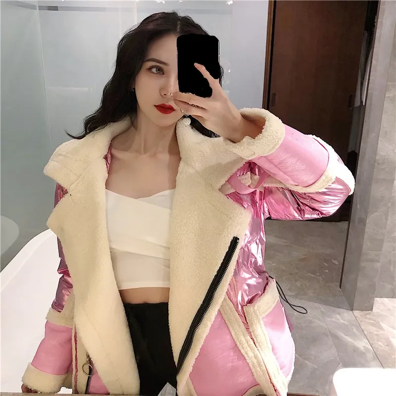 WHITNEY WANG осенне-зимняя модная уличная шерстяная куртка из искусственной кожи с подкладкой женская кожаная куртка в байкерском стиле Толстая парка пальто