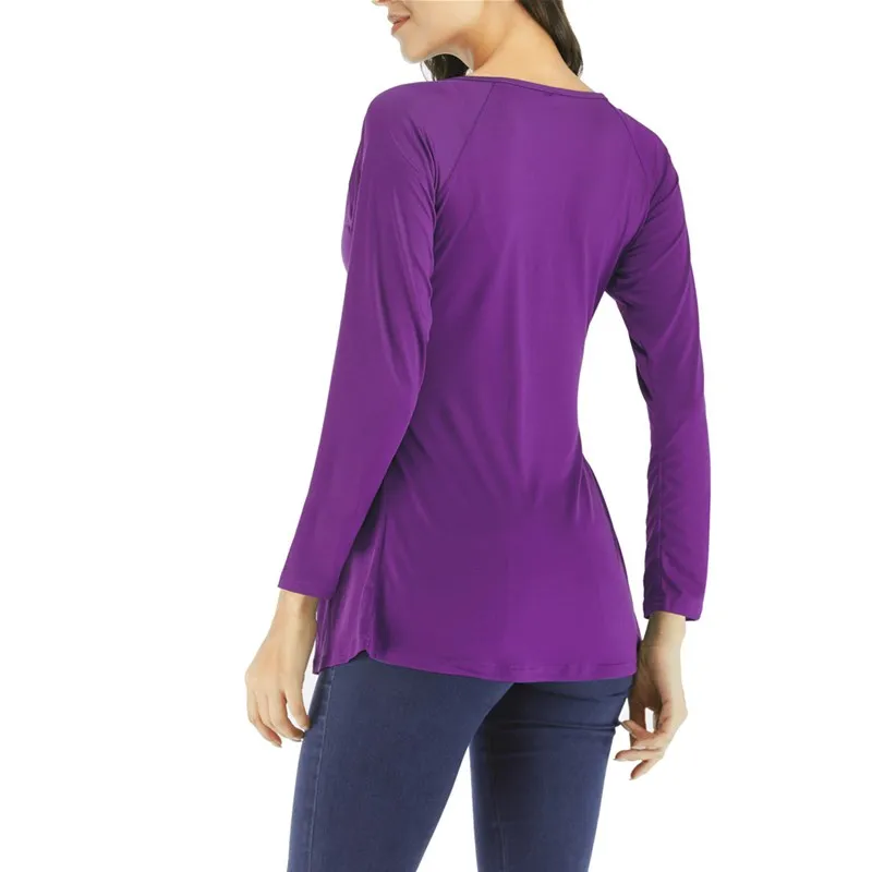 

Women Fall Bow Pleated Loose Long Sleeve T-shirt Solid Color Sexy Fashion 2020 New Splicing Deep V-neck Top Pullover Plus Size