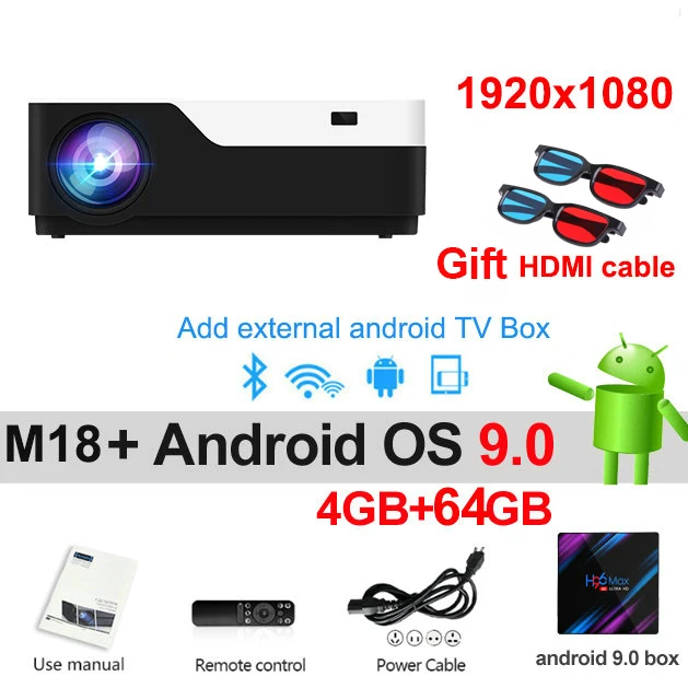 android 9 64GB Vivicine M18 1920X1080 настоящий Full HD проектор, HDMI USB PC 1080p светодиодный домашний мультимедийный видеопроектор с поддержкой AC3 - Цвет: android 9 64GB