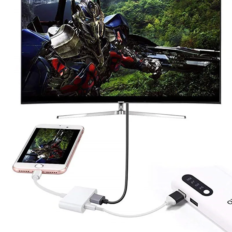 

OTG to HDMI-Compatible Adapter-Lightning to HD TV Converter Audio 4K USB Cable Connector Up to 1080P HD for iPhone/iPad Air