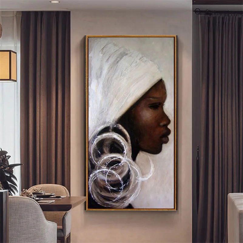 

Hand Painted african portrait oil Paintings black white africa woman face Paintings On Canvas art Wall picture home decor