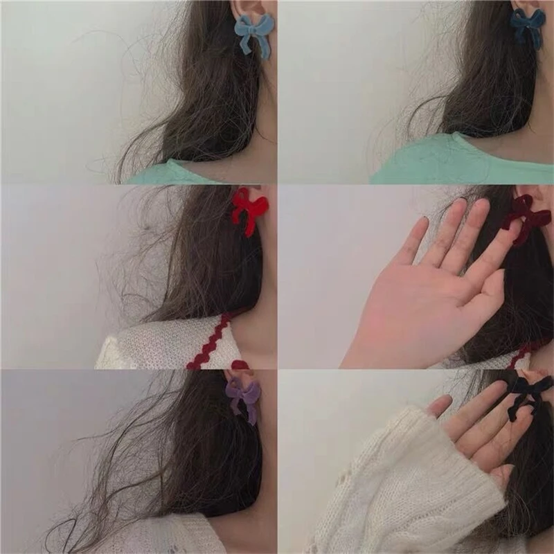 

Retro Hepburn Style New Design Black Red Velvet Bowknot Earrings Simple Winter Bow Stud Earrings for Women Aesthetic jewelry