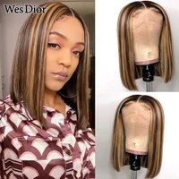 straight short bob honey blonde highlight wigs brazilian straight lace front wig density180 lace human hair wigs for black women