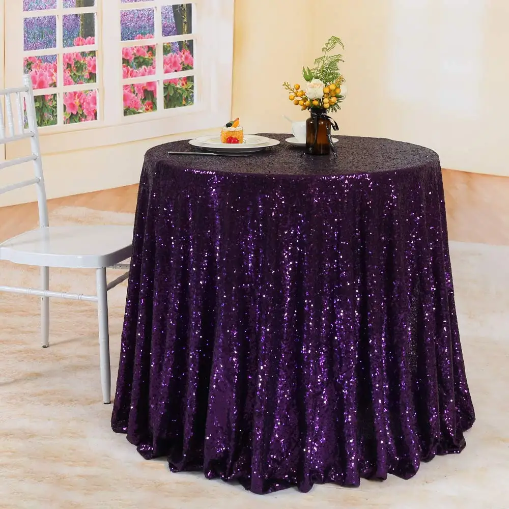 Фиолетовая скатерть с блестками круглая блестящая Свадебные вечерние скатерти