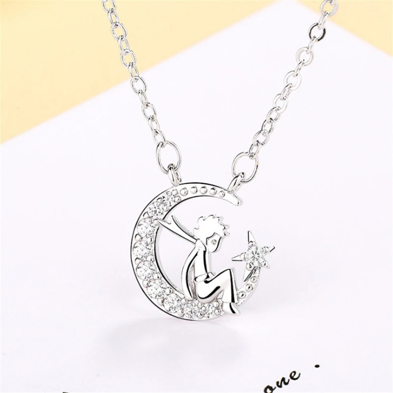 Корейское модное ожерелье принца ангела Луна звезда проложенные камни колье с