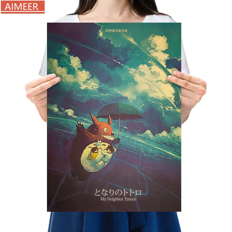 Hayao Miyazaki Аниме Тоторо стиль J ретро плакат из крафт бумаги Бар Кафе украшения