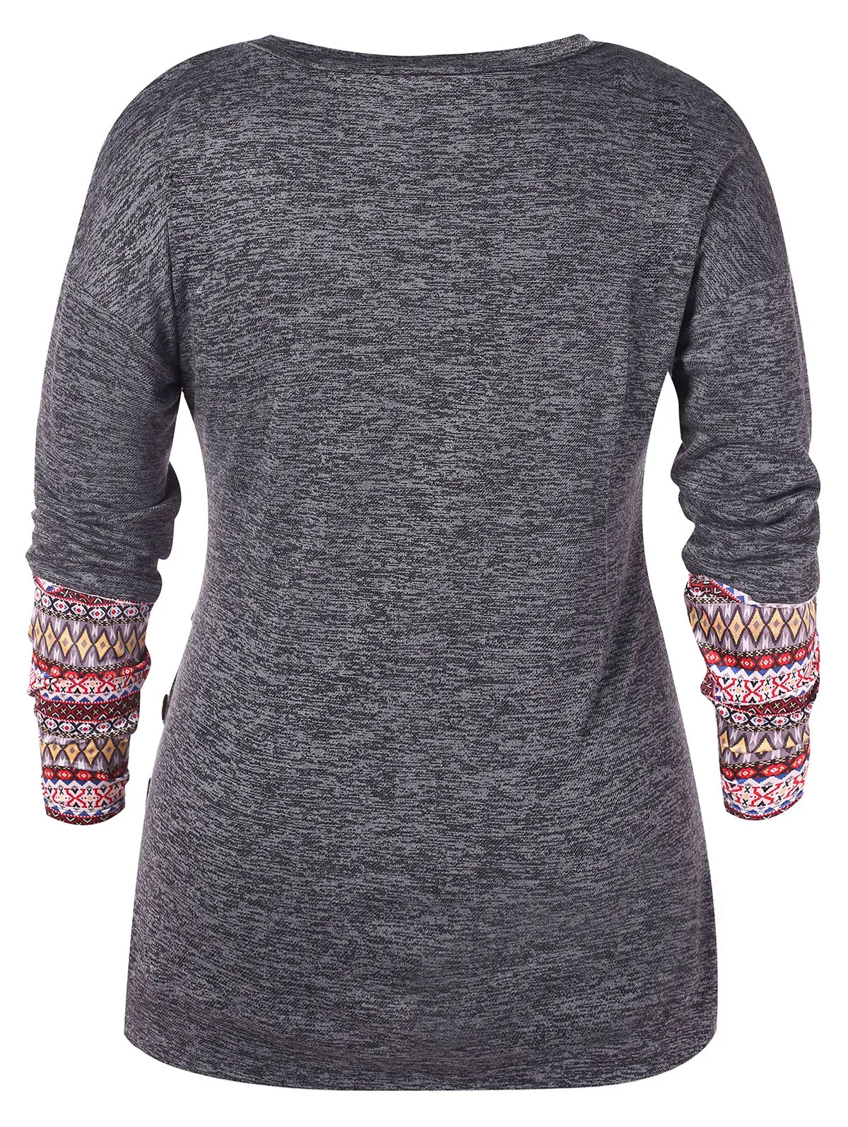 Большие размеры с принтом манжеты серая футболка длинными рукавами круглый