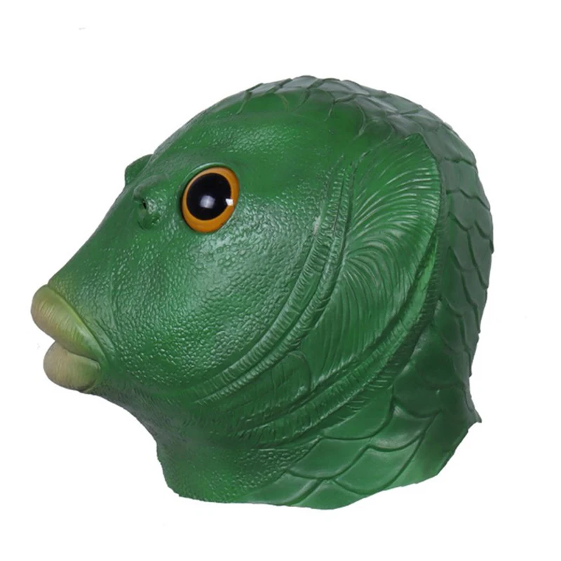 

Funny Green Fish Head Masks Cosplay Halloween Costume For Adult Purim Xmas Party Props Animal Latex Headgear