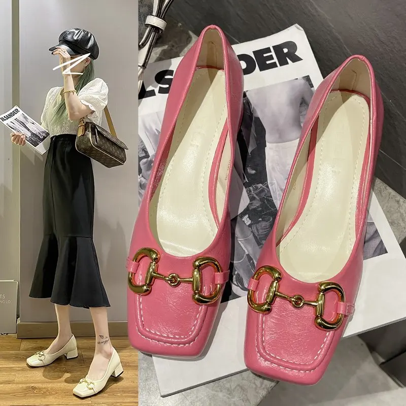 

Women Good Leather Shoes Mid Heel Mary Jane Shoes Ladies Pumps Shallow Luxury Women Shoes Fashion Mixed Color Shoes Women