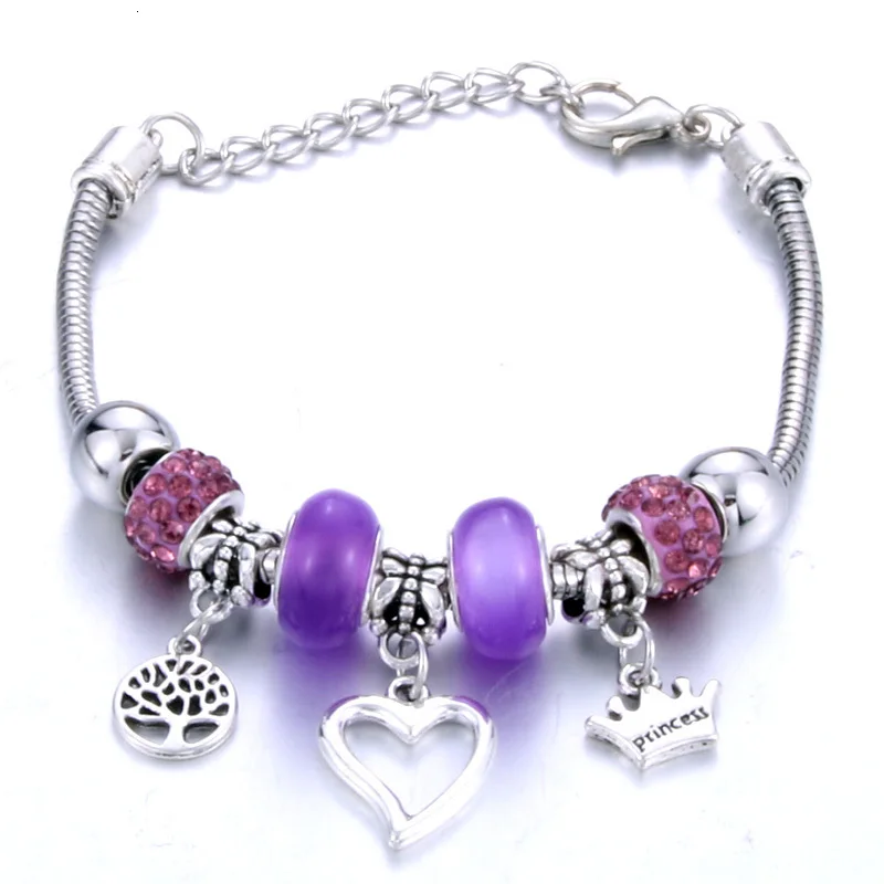 Love Tree of Life браслет в форме короны ювелирные изделия 6 цветов Серебряный браслет-цепочка змея браслет из бисера Подходит для ювелирных изделий