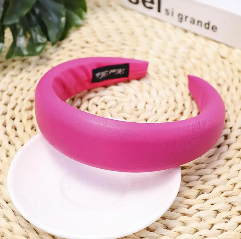Новая толстая губка оголовье гладкая искусственная кожа Hairband для женщин твердая Осенняя лента для волос широкий тюрбан Украшения для волос оптом - Цвет: rose red hairband