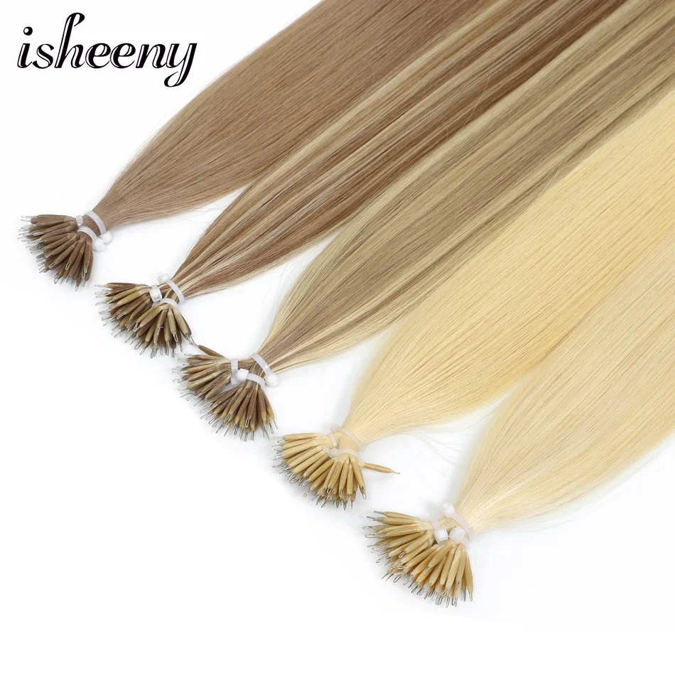 Isheeny 1" 18" 2" Человеческие волосы Remy с микро-бусинами для наращивания в европейском стиле, 9 цветов, черный, коричневый, блонд, пианино, нано-кольцо, волосы, 50 шт