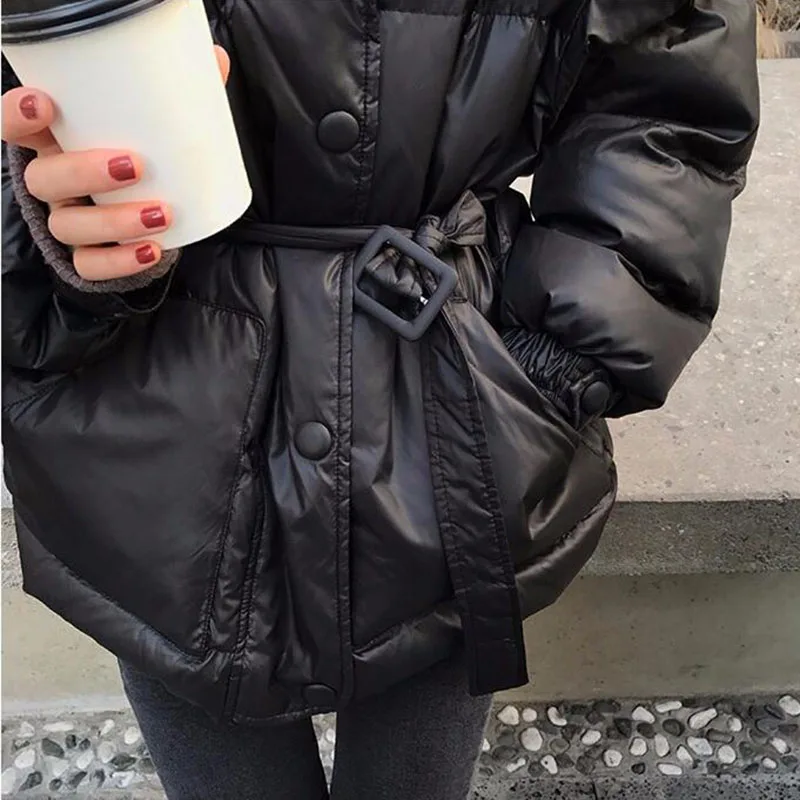 Парки женские повседневные зимние толстые теплые с капюшоном красные Harajuku