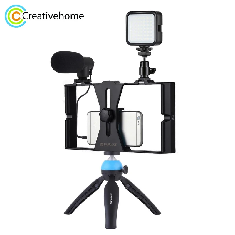 

PULUZ Vlogging Live Broadcast LED Selfie Fill Light Video Rig Kits Microphone Tripod Mount Cold Shoe Tripod Head for Smartphones