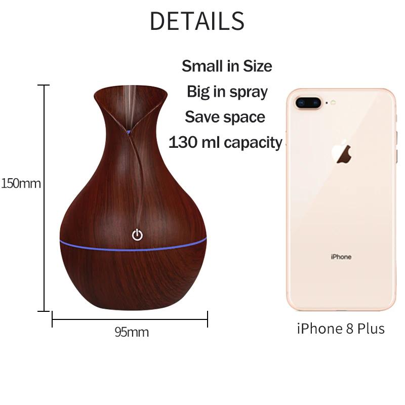 USB Wood Grain Essential Oil Diffuser Ultrasonic Air Humidifier Household Aroma Aromatherapy Mist Maker with Light | Бытовая техника