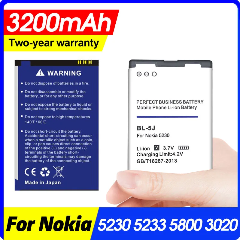 

3200mah Bl-5j Bl5j Bl 5j Phone Battery for Nokia 5230 5233 5800 3020 Xpressmusic N900 C3 Lumia 520 525 530 5900