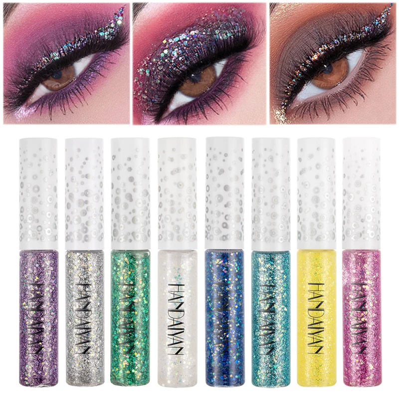 Набор сияющей подводки для глаз водостойкая с блестками серебристого синего