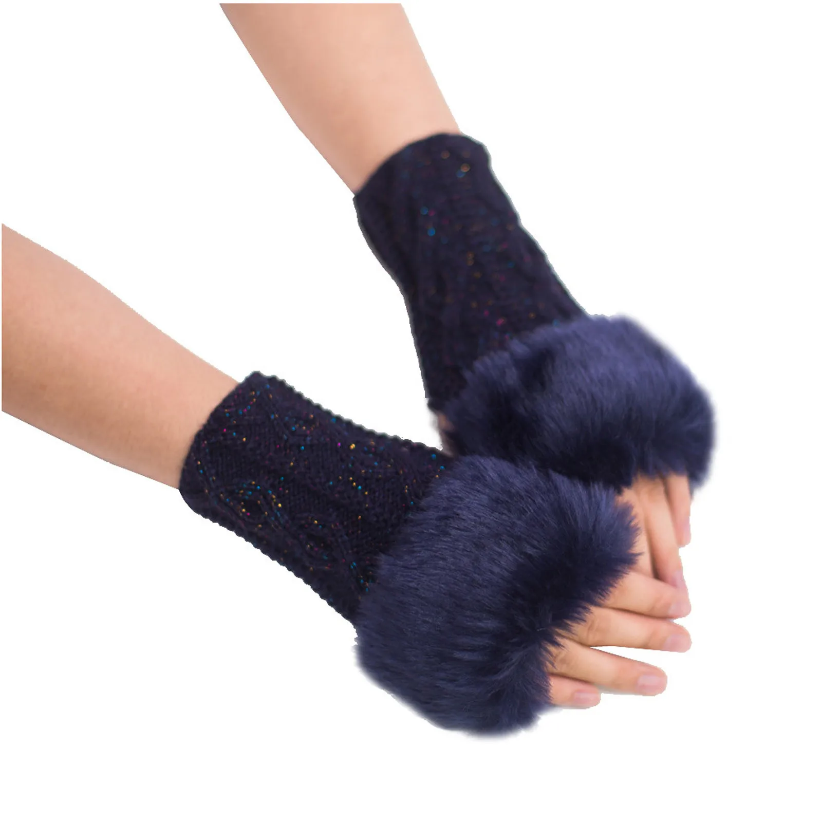 

Winter Women Gloves Plush Faux Fur Knitting Wool Keep Warm Fashion Short Mitten Fingerless Lady Girl Half Finger Glove #YL5