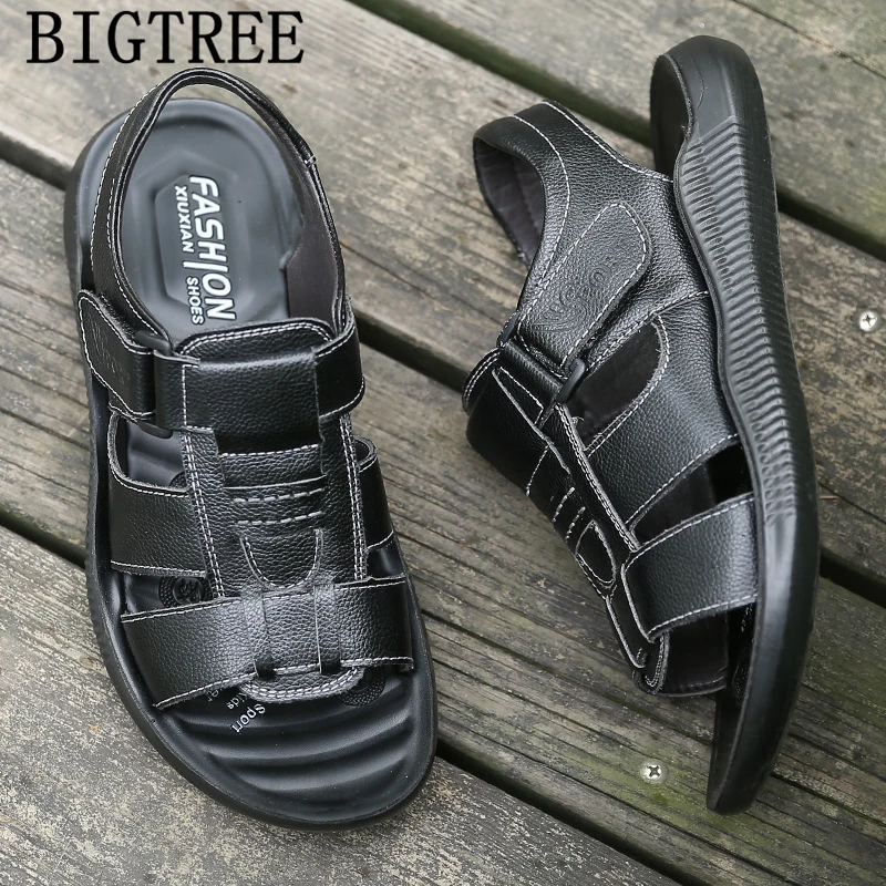 Дизайнерская обувь мужские кожаные сандалии пляжные из натуральной кожи