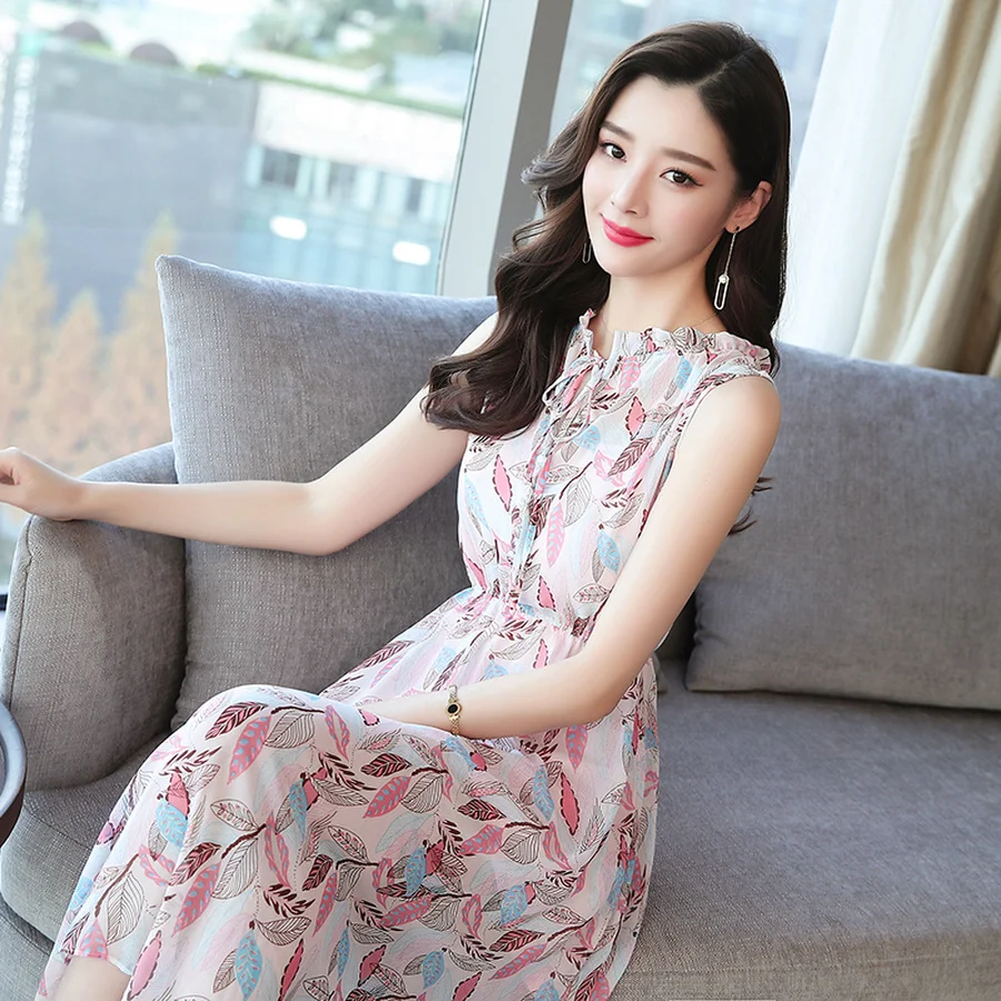 Женское шифоновое платье без рукавов элегантное винтажное средней длины в стиле